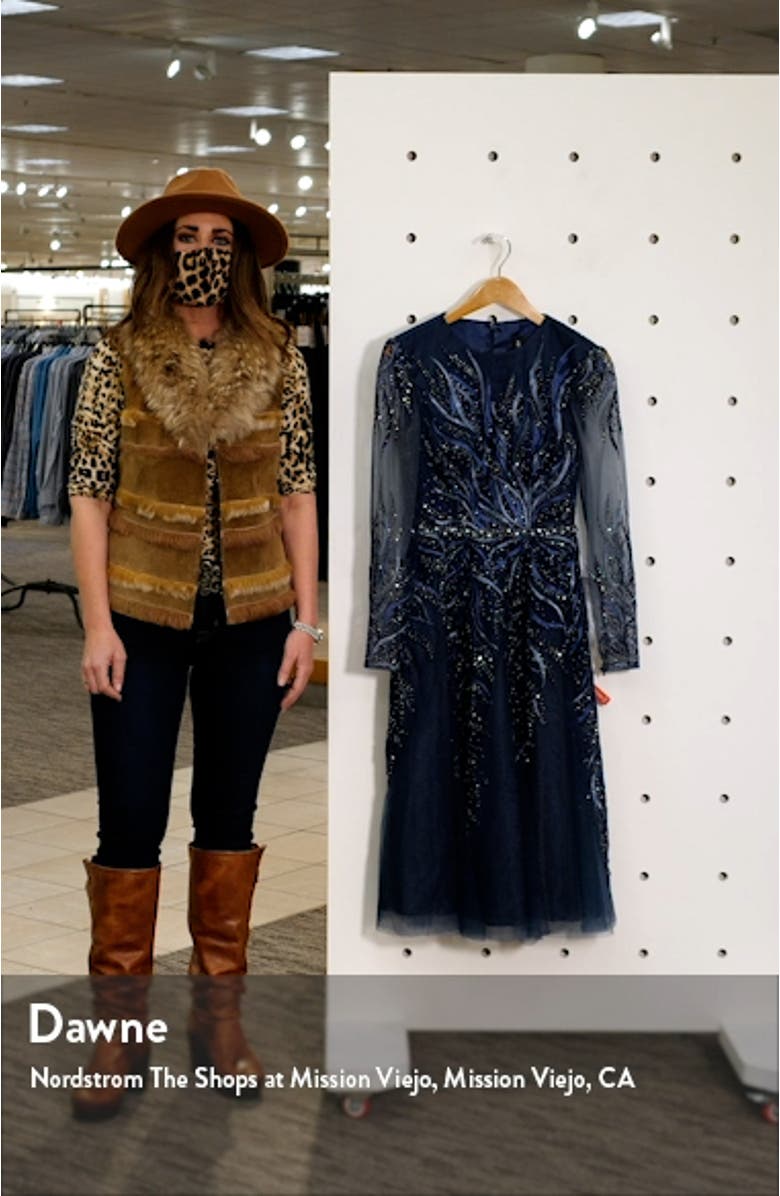 Embellished Long Sleeve Fit & Flare Midi Cocktail Dress, sales video thumbnail