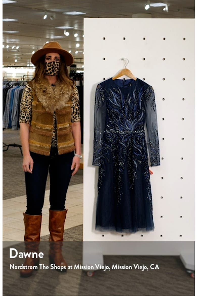 Embellished Long Sleeve Fit & Flare Midi Cocktail Dress video
