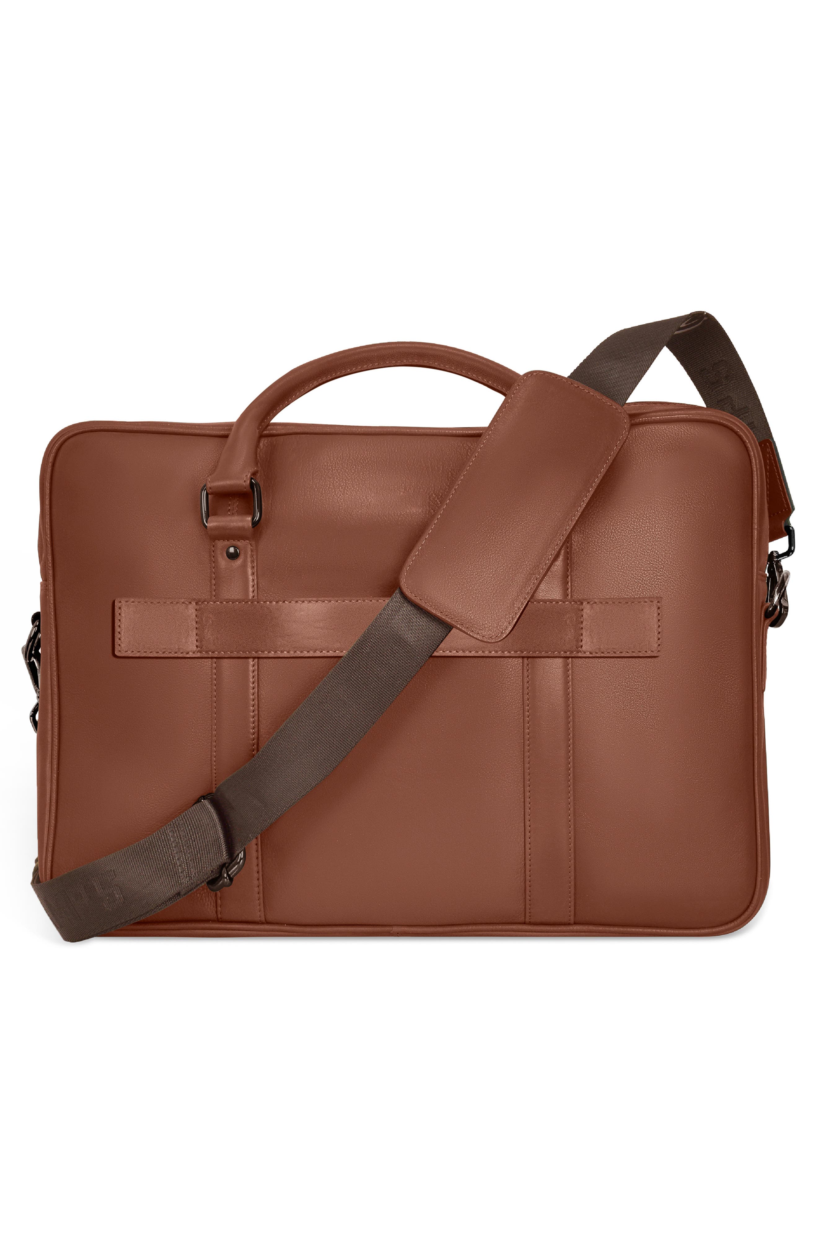 CHAMPS Compact Leather Slim Briefcase, Alternate, color, Brown