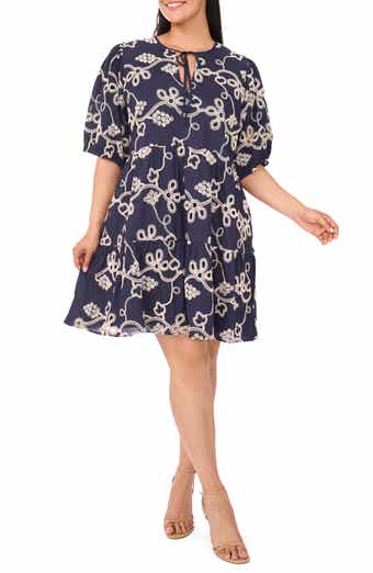 CeCe Embroidered Tiered Cotton Babydoll Dress