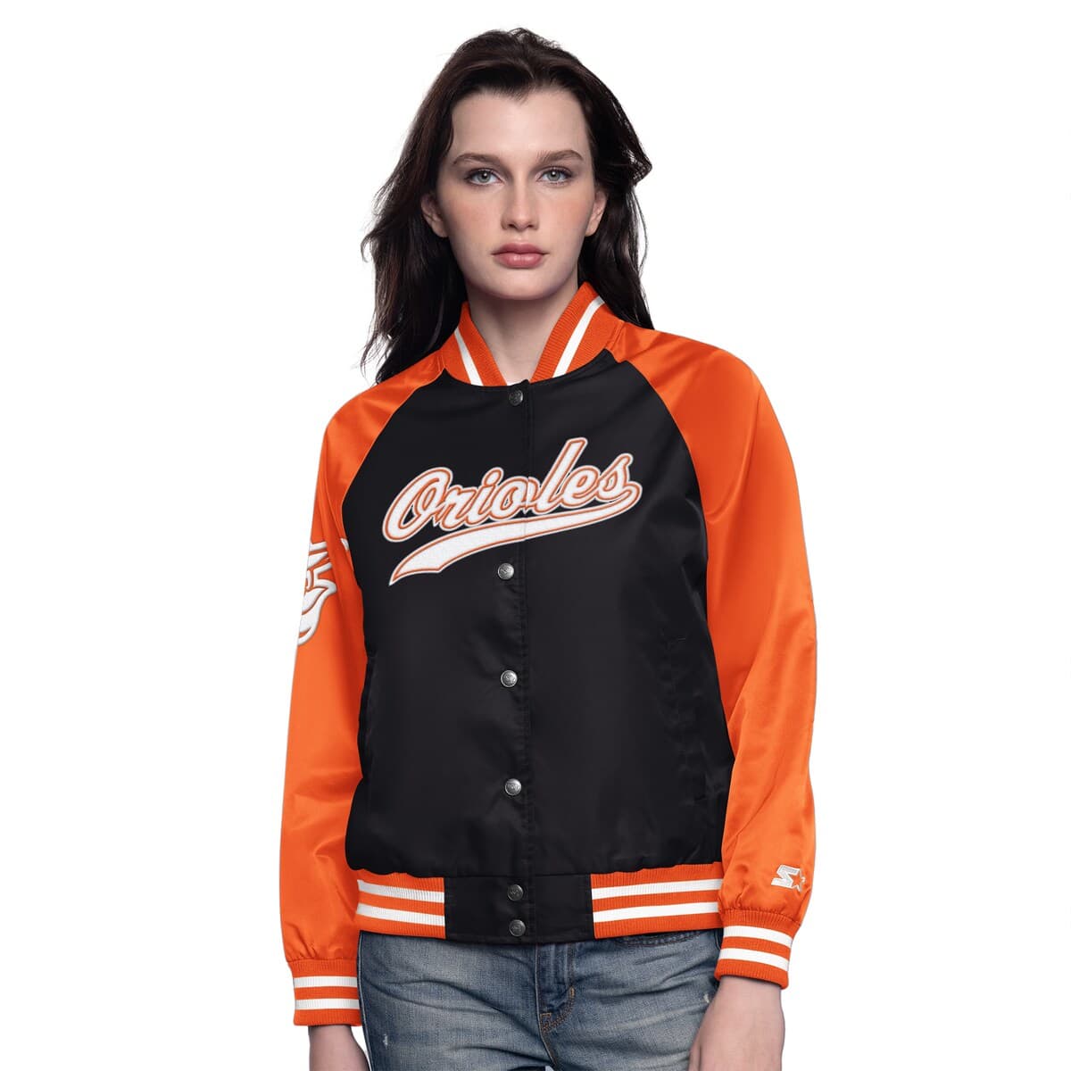 Starter Black/orange Baltimore Orioles Home Run Full-snap Varsity Jacket