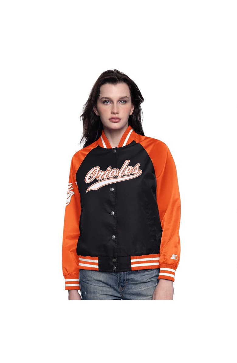 STARTER Women's Starter Black/Orange Baltimore Orioles Home Run Full-Snap Varsity Jacket, Main, color, Black
