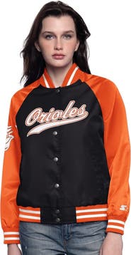 STARTER Women's Starter Black/Orange Baltimore Orioles Home Run Full-Snap Varsity Jacket