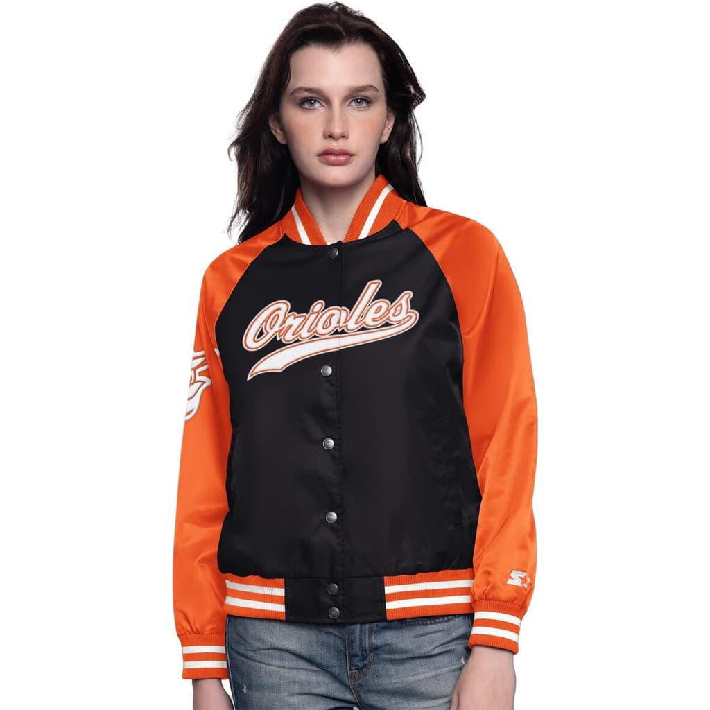 Starter Black/orange Baltimore Orioles Home Run Full-snap Varsity Jacket