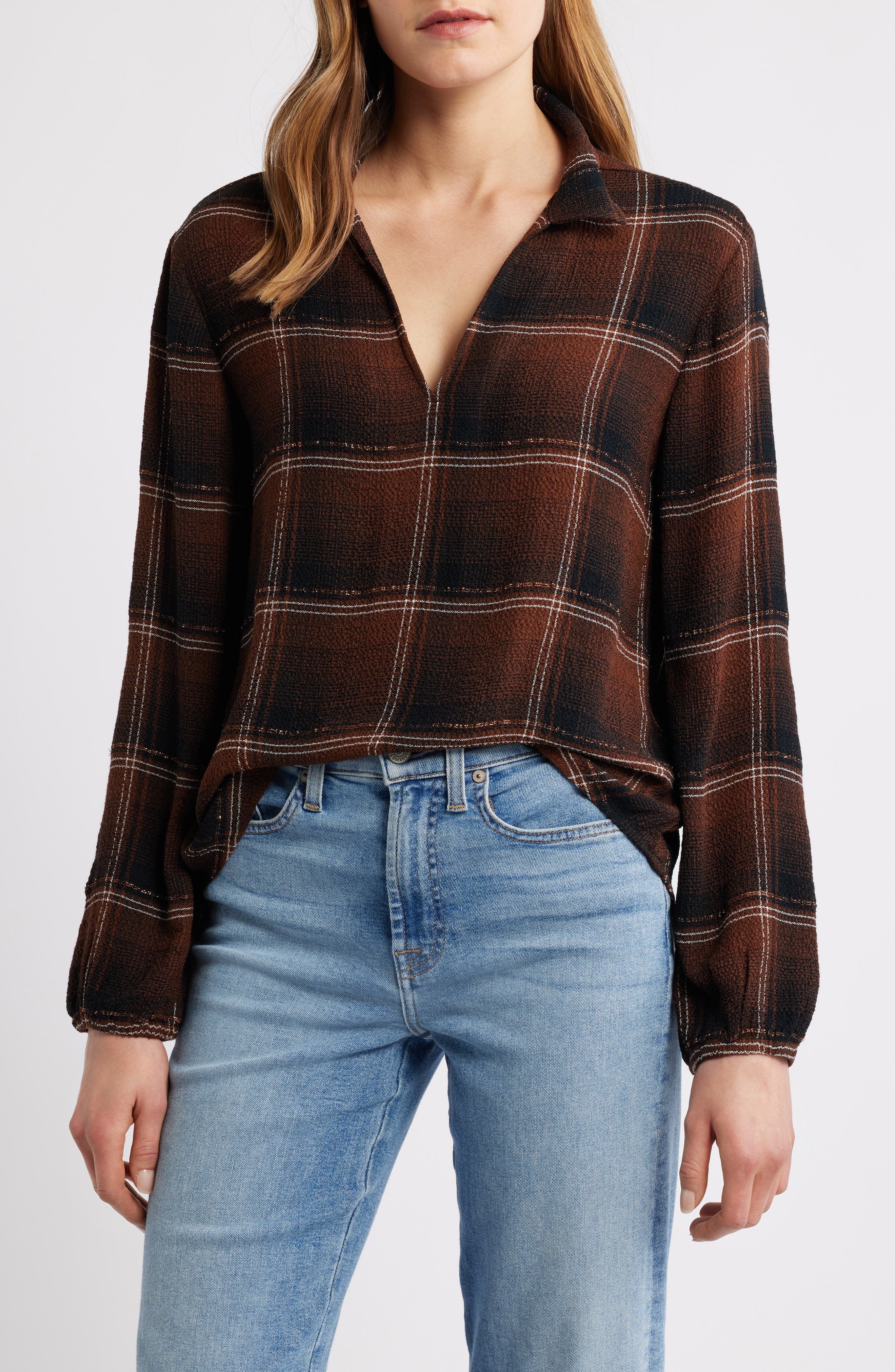 Cloth & Stone Plaid Popover Top