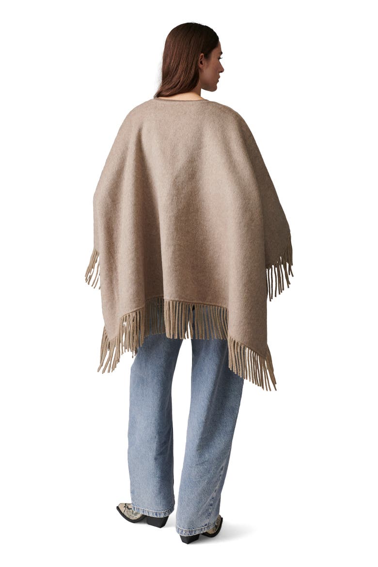 Fringed Open Front Poncho, Alternate, color, Beige Melange