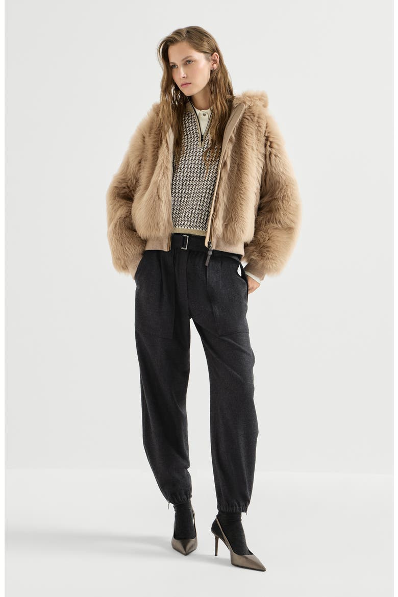 Virgin wool and cashmere twill flannel loose cargo trousers with monili, Alternate, color, Anthracite