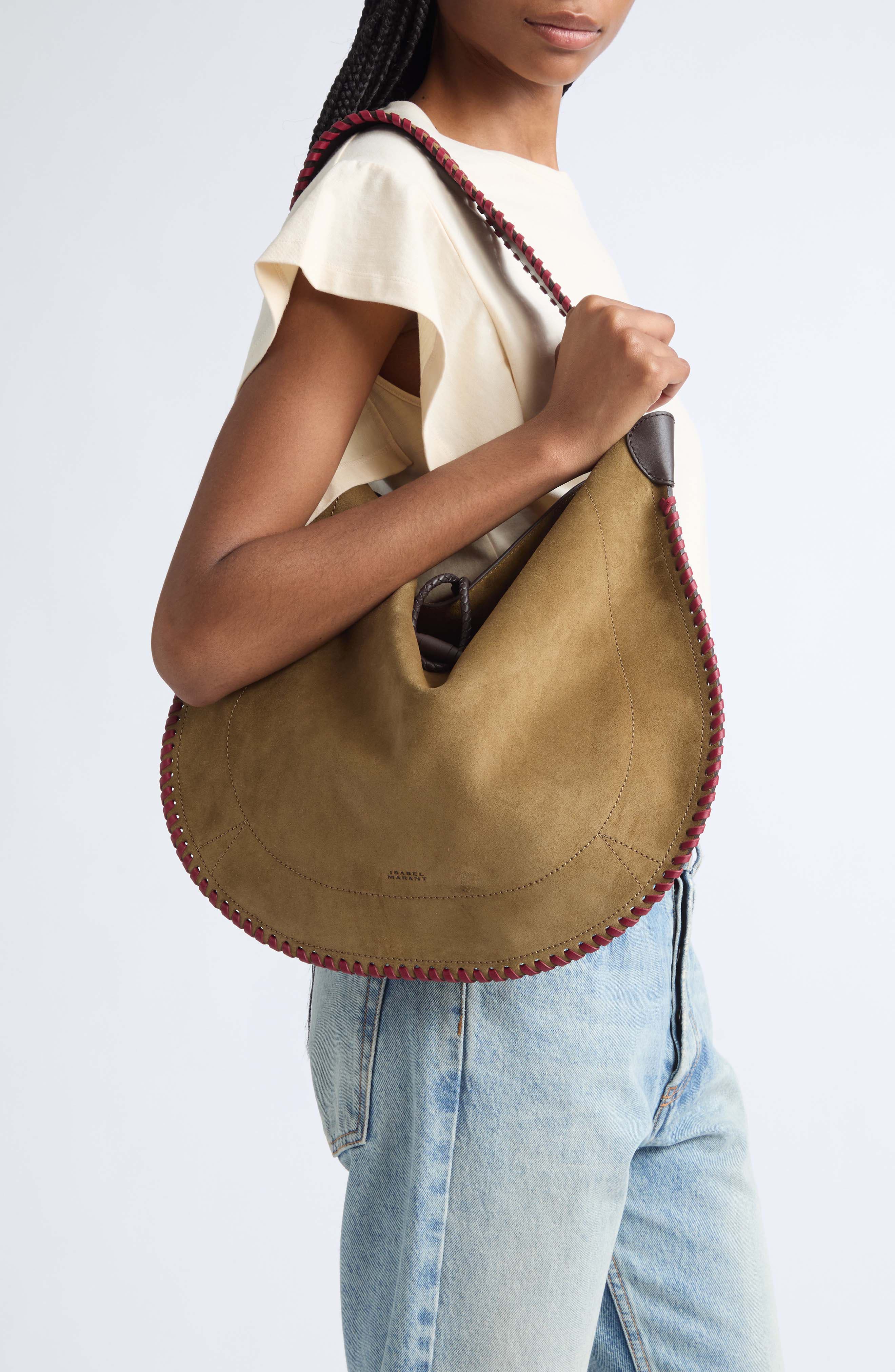 Oskan Soft Hobo Bag, Alternate, color, TAUPE/ CHERRY