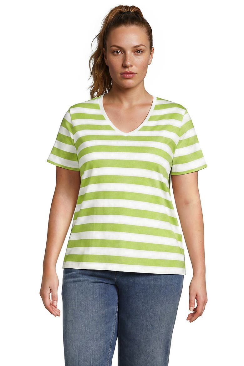 Supima Cotton V-neck T-Shirt, Main, color, Ivory/Apple Green Bold Stripe