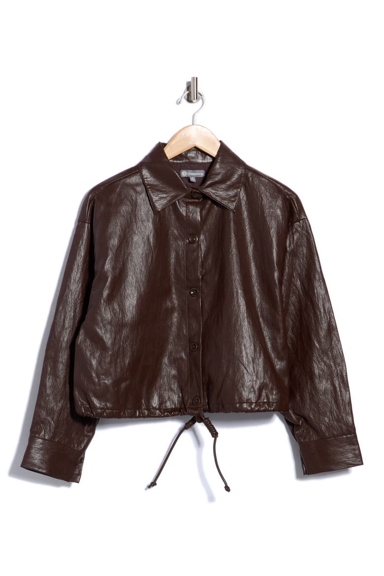 Faux Leather Bubble Hem Jacket, Main, color, CHOC TRUFFLE