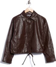 Democracy Faux Leather Bubble Hem Jacket