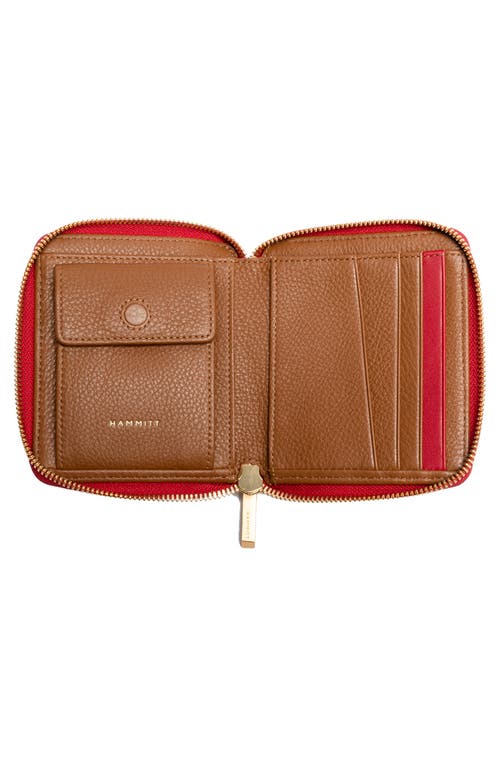 Hammitt 5 North Mahogany Pebble Brushed Gold Red Zip In Brown