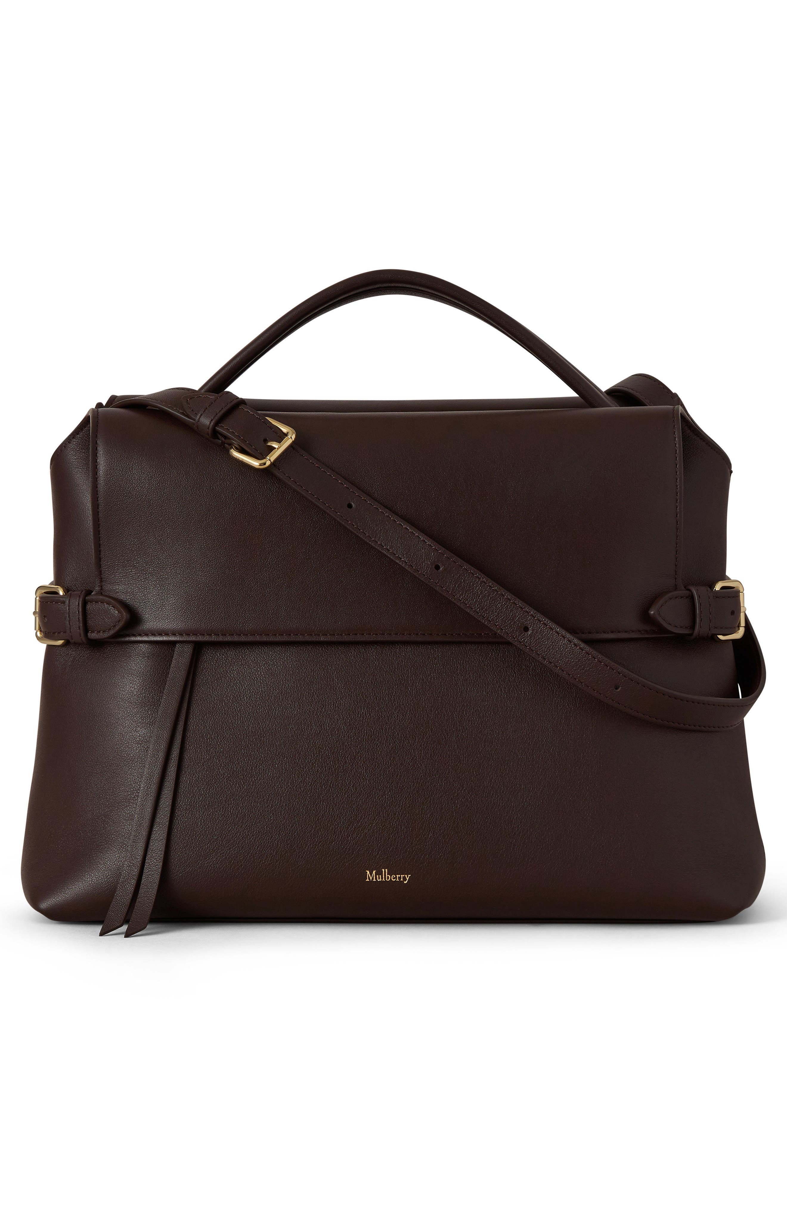 Stevie Leather Top Handle Bag, Alternate, color, EBONY