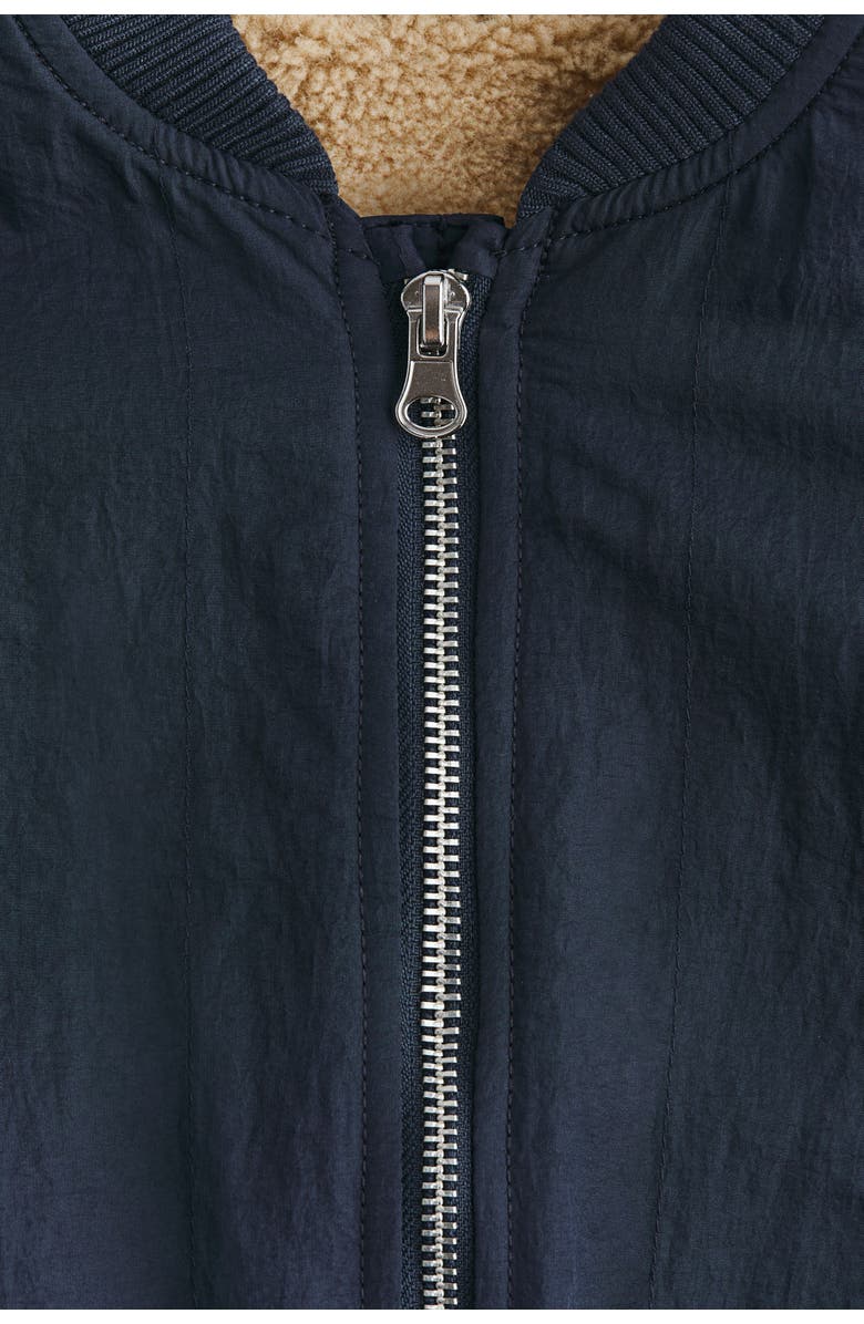 H&M Teddy-lined Bomber Jacket, Alternate, color, Navy Blue