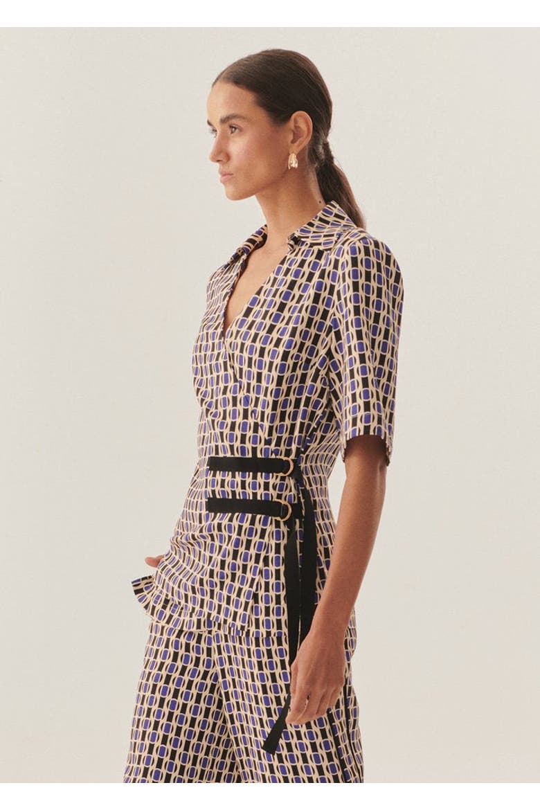 Madeline Belted Wrap Shirt, Alternate, color, Blue Patterned