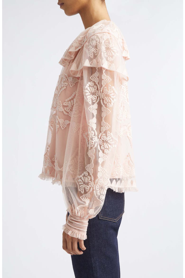 Ivy Floral Lace Embroidered Ruffle Tulle Top, Alternate, color, BLUSH