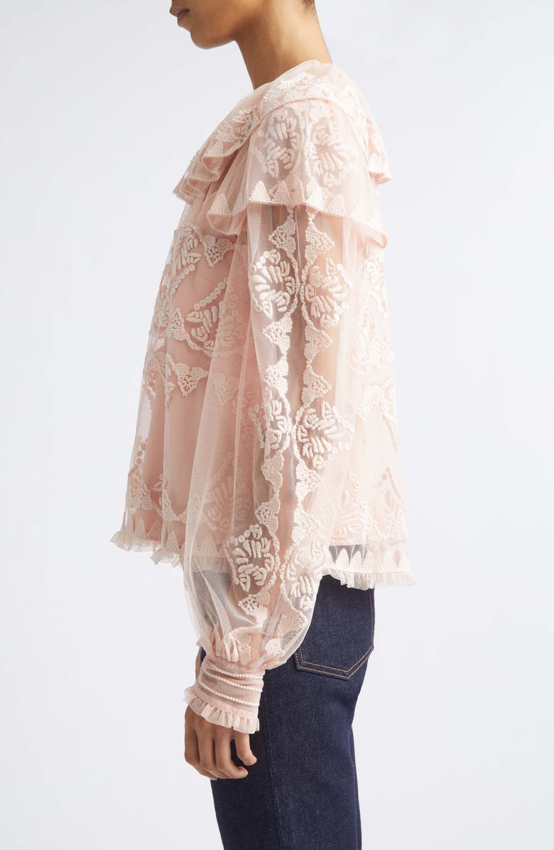Ulla Johnson Ivy Floral Lace Embroidered Ruffle Tulle Top, Alternate, color, Blush
