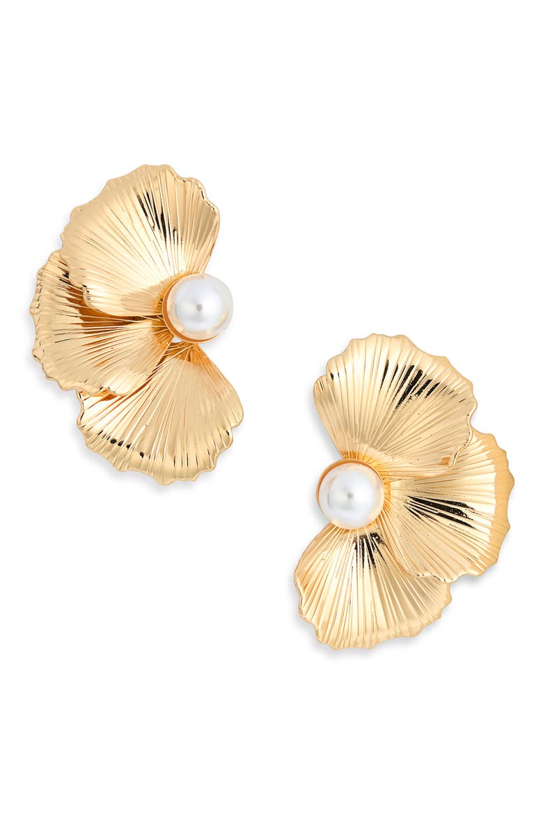 Textured Petal Stud Earrings, Main, color, WHITE- GOLD
