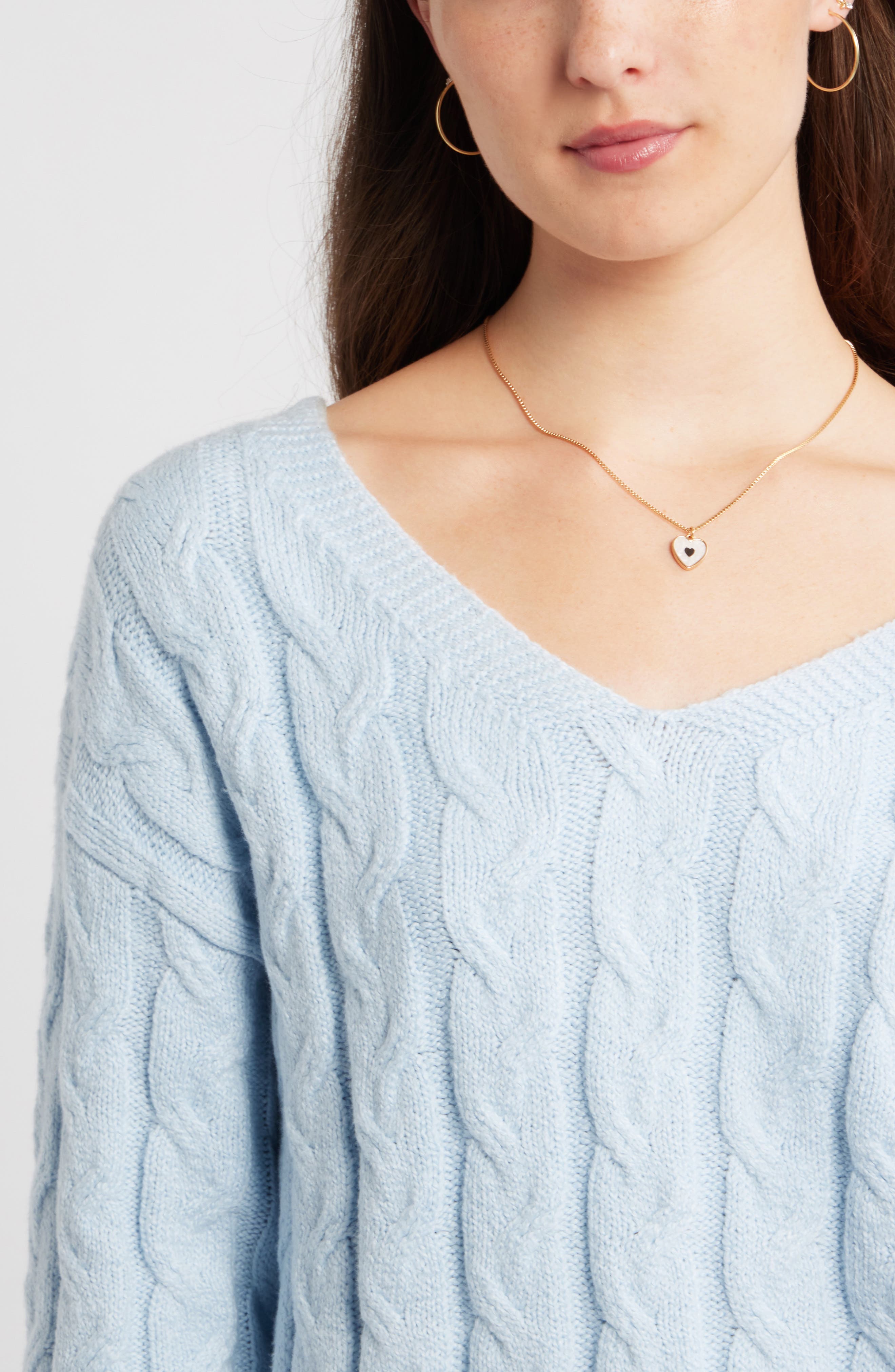 Женские свитеры BP. Cable Knit V-Neck Cotton Blend Sweater — фото 5