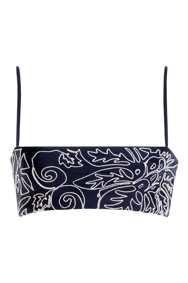 Brietta Batik Embroidered Bikini Top, Alternate, color, NAVY BLUE