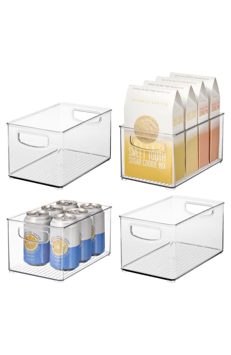 iDesign Plastic Stackable Pantry Bin - Organizer Bin with Handles for Cabinets or Fridge - Set of 4 - Clear, Main, color, Clear