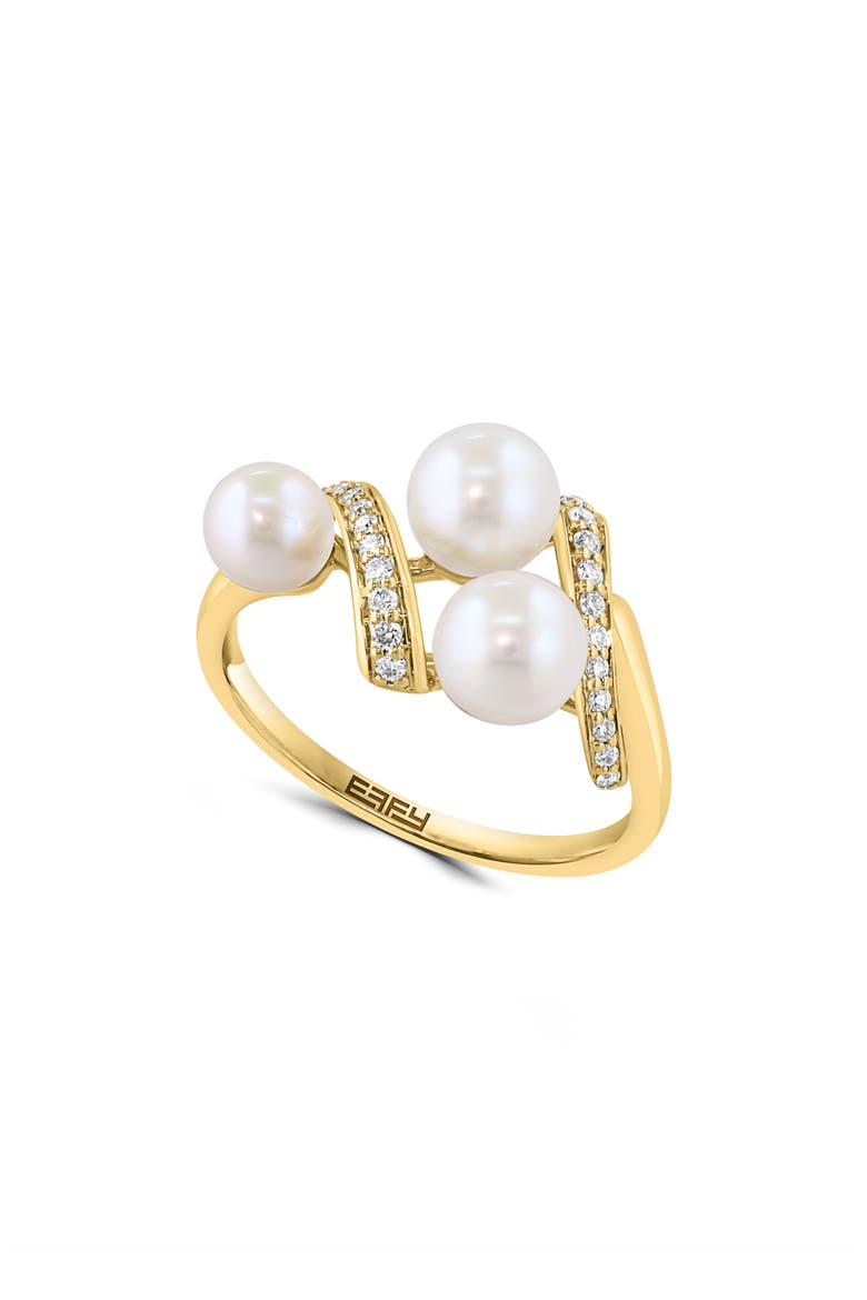 Gold Plated Sterling Silver Pearl & Diamond Ring, Main, color, WHITE
