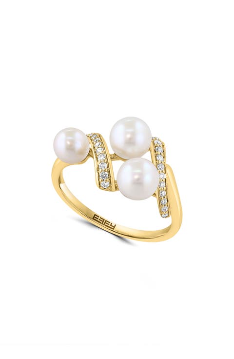 Gold Plated Sterling Silver Pearl & Diamond Ring