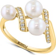EFFY Gold Plated Sterling Silver Pearl & Diamond Ring