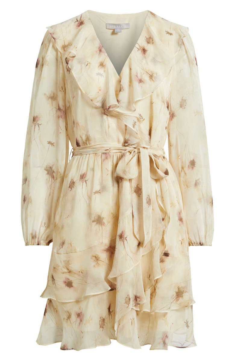 Chelsea28 Floral Ruffle Trim Long Sleeve Chiffon Minidress, Alternate, color, Beige Floral