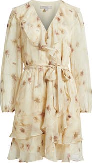 Chelsea28 Floral Ruffle Trim Long Sleeve Chiffon Minidress