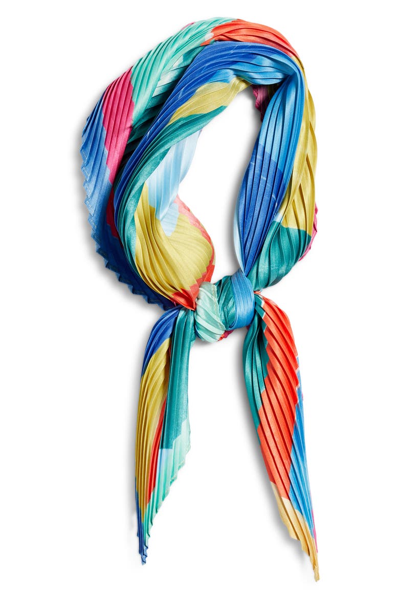 Painterly Composition Pleated Diamond Scarf, Alternate, color, BLUE MULTI