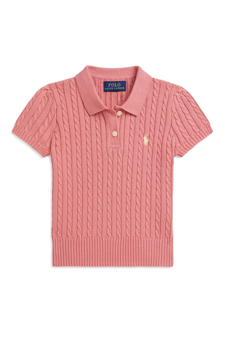 Kids' Cable Short Sleeve Cotton Sweater, Main, color, DESERT ROSE