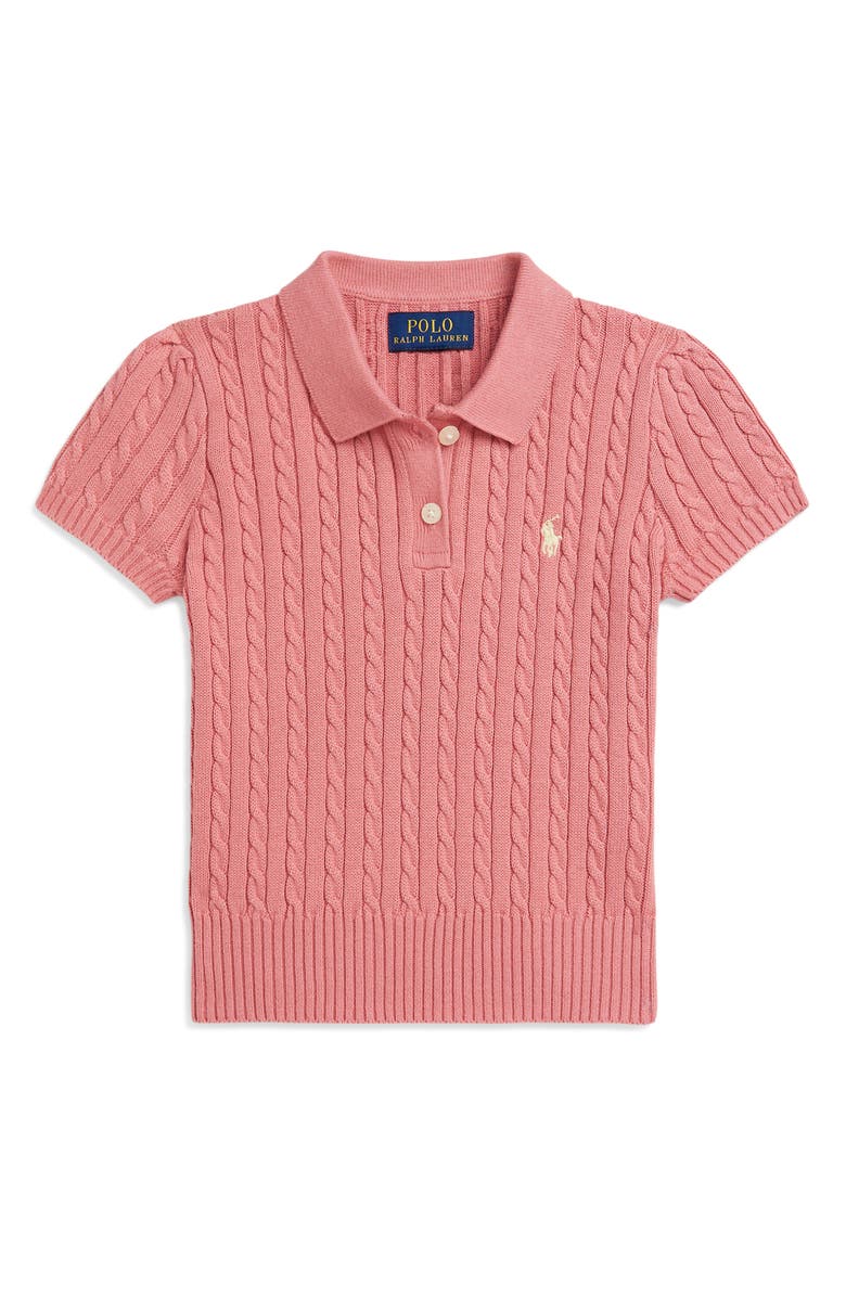 Polo Ralph Lauren Kids' Cable Short Sleeve Cotton Sweater, Main, color, Desert Rose