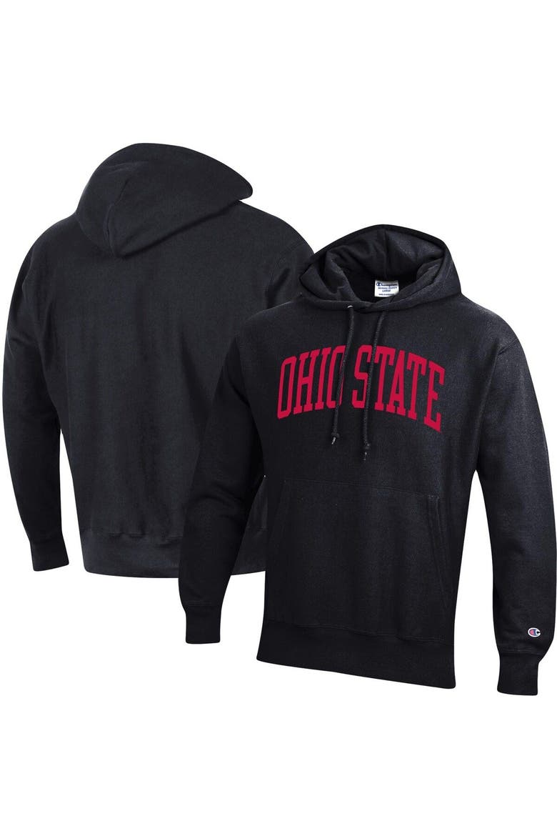 Men's Champion Black Ohio State Buckeyes Team Arch Reverse Weave Pullover Hoodie, Main, color, Black