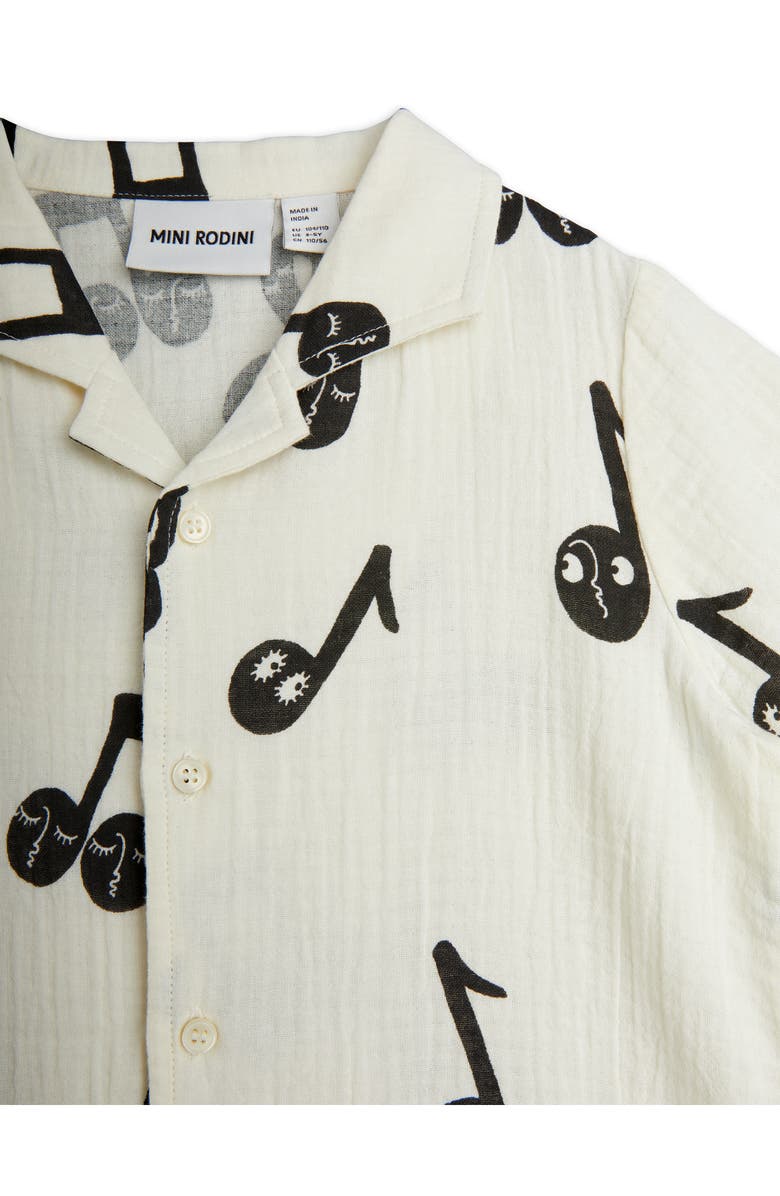 Mini Rodini Kids' Note Print Organic Cotton Muslin Camp Shirt, Alternate, color, 