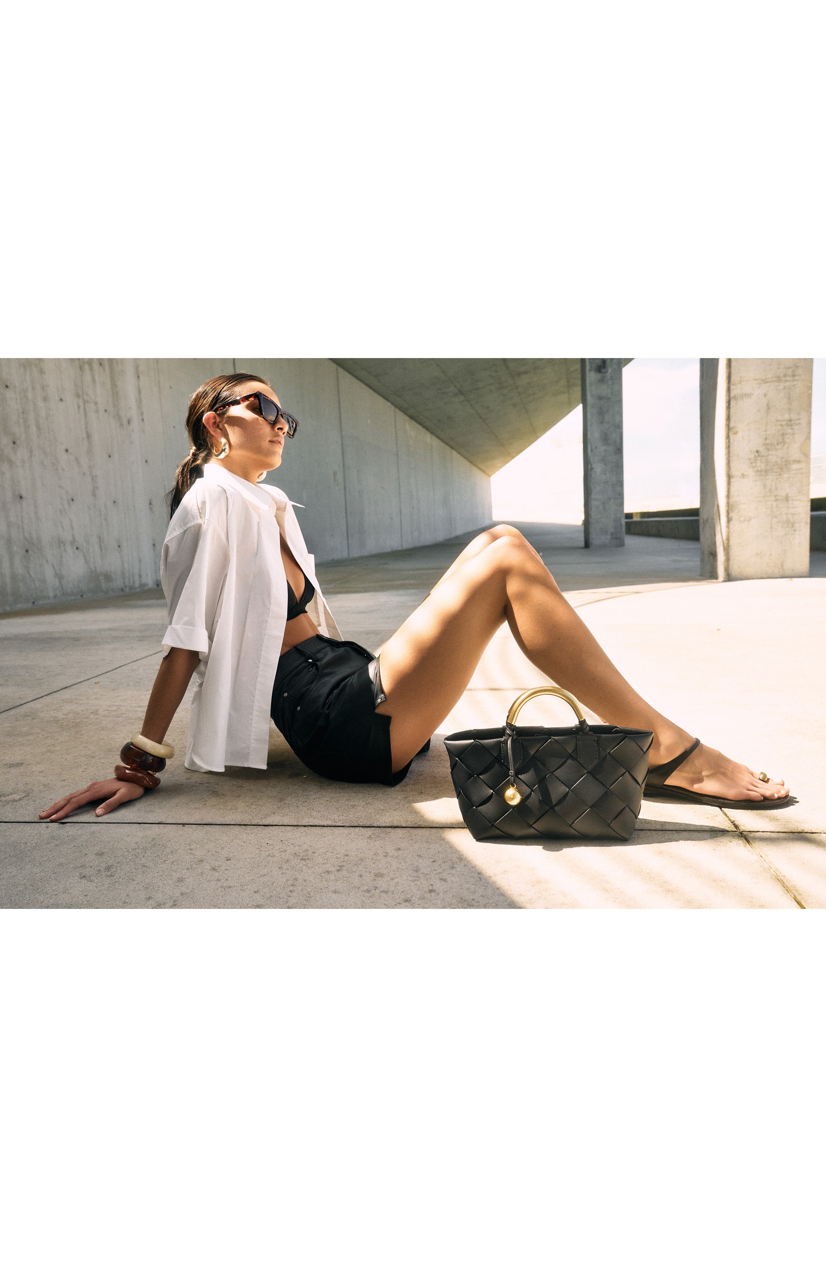 Rebecca Minkoff Mini Frankie Woven Leather Tote, Alternate, color, Black