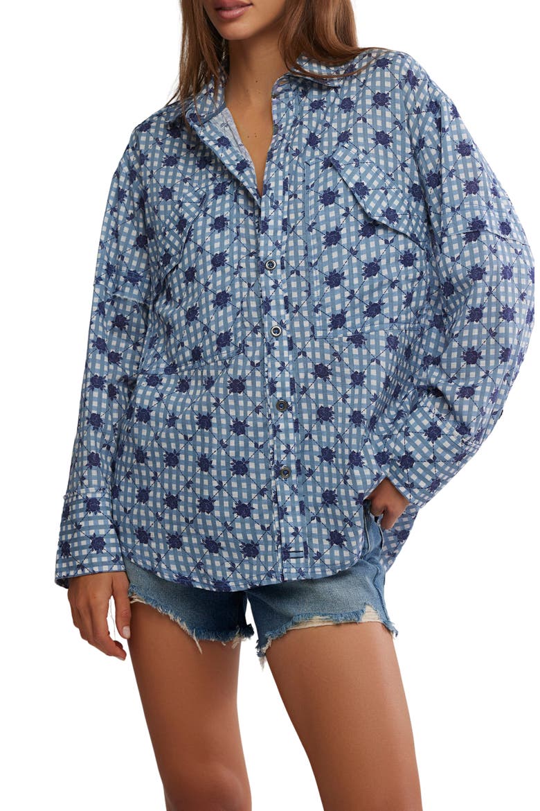 Hidden Flower Button-Up Shirt, Main, color, NAVY COMBO