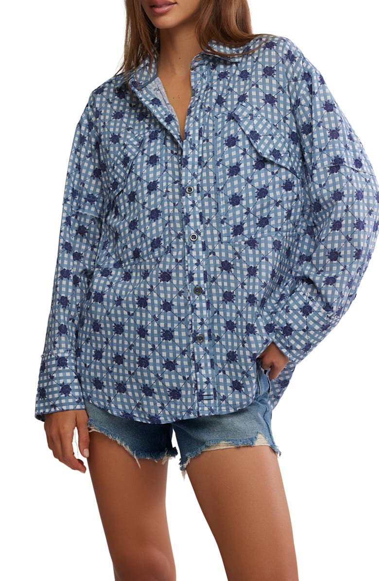 Free People Hidden Flower Button-Up Shirt, Main, color, Navy Combo