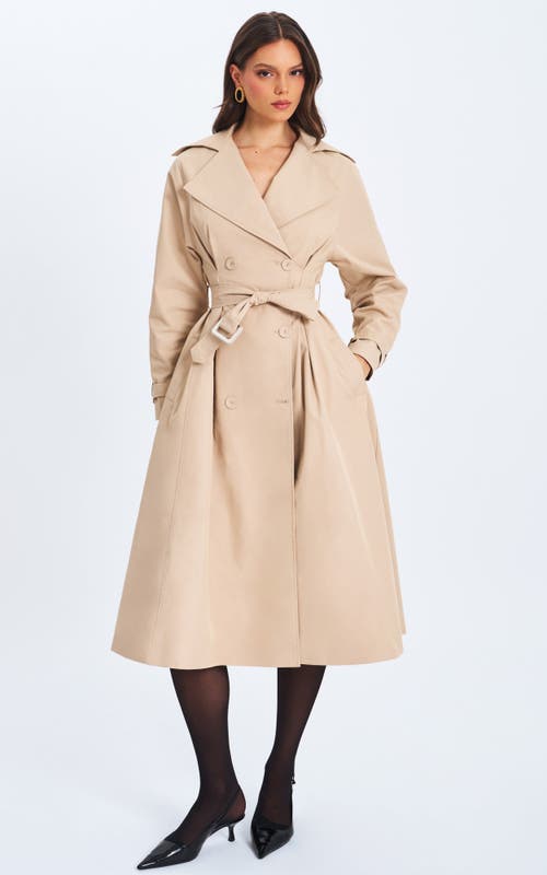 Miss Circle Ulila Double-breasted Pleated Cotton-blend Trench Coat In Neutral