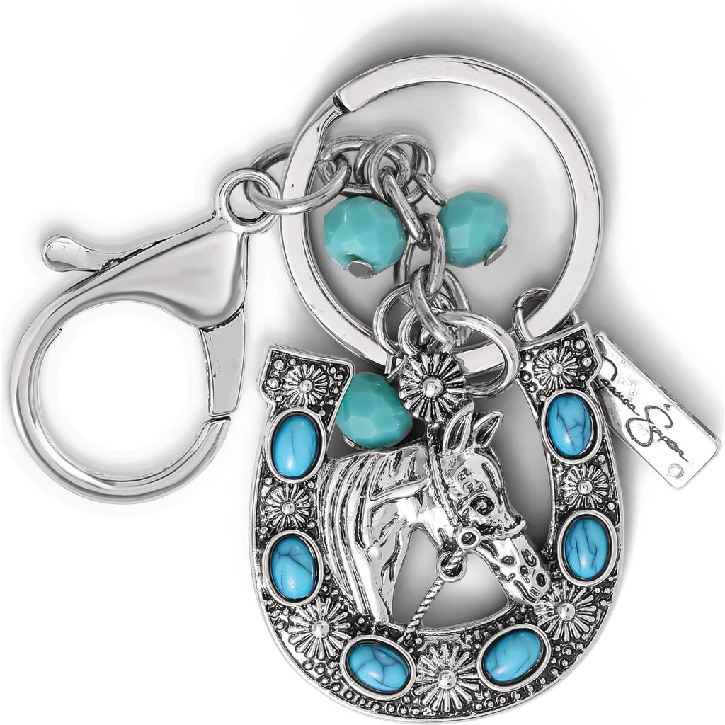 Jessica Simpson Turquoise Horseshoe Keychain In Metallic