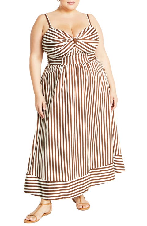 Zaya Stripe Sleeveless Midi Dress (Plus)