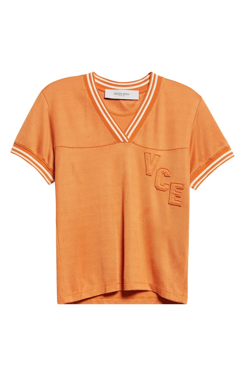 Golden Goose Journey Embroidered Slim Cut V-Neck T-Shirt, Alternate, color, Tangerine