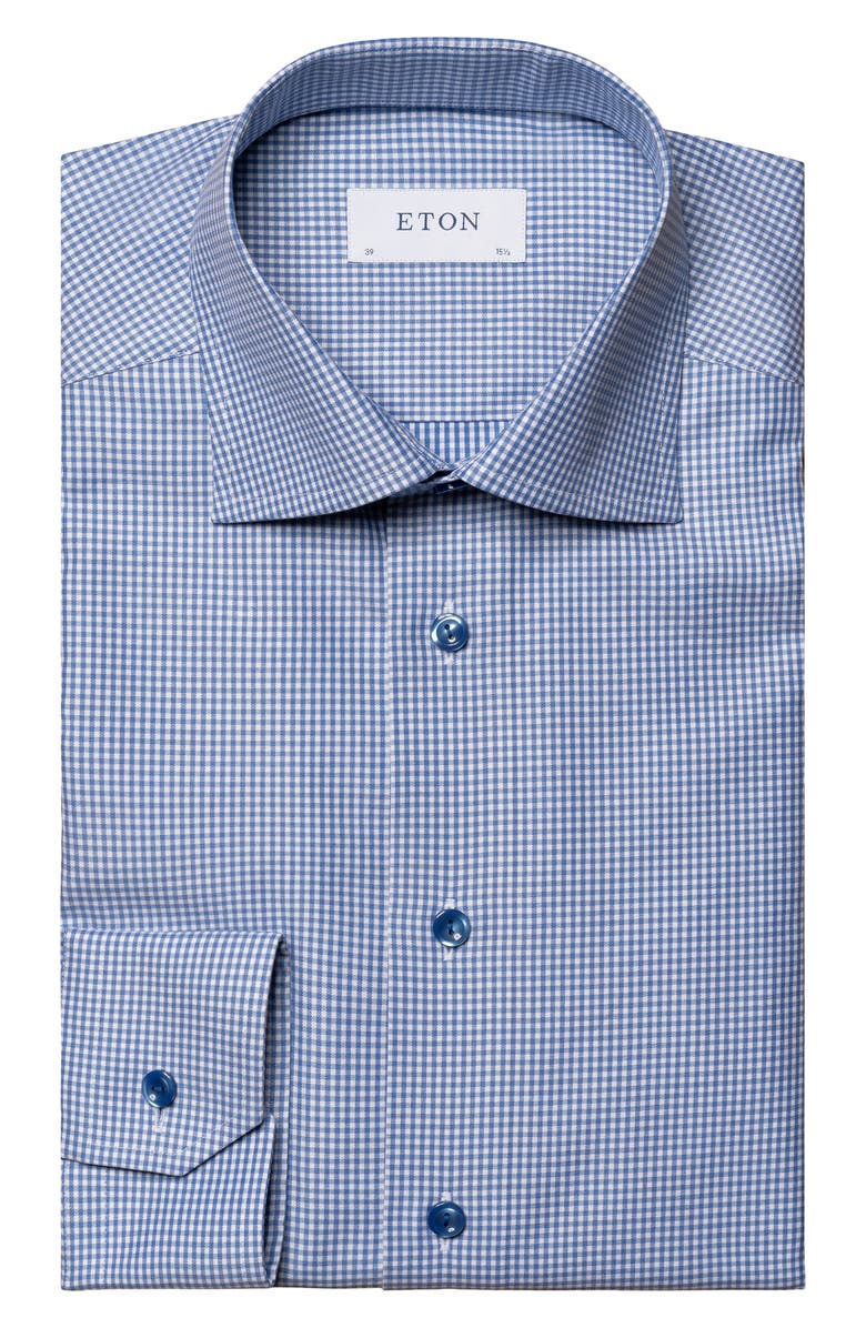Eton Slim Fit Check Stretch Cotton & Lyocell Shirt, Alternate, color, Dark Blue
