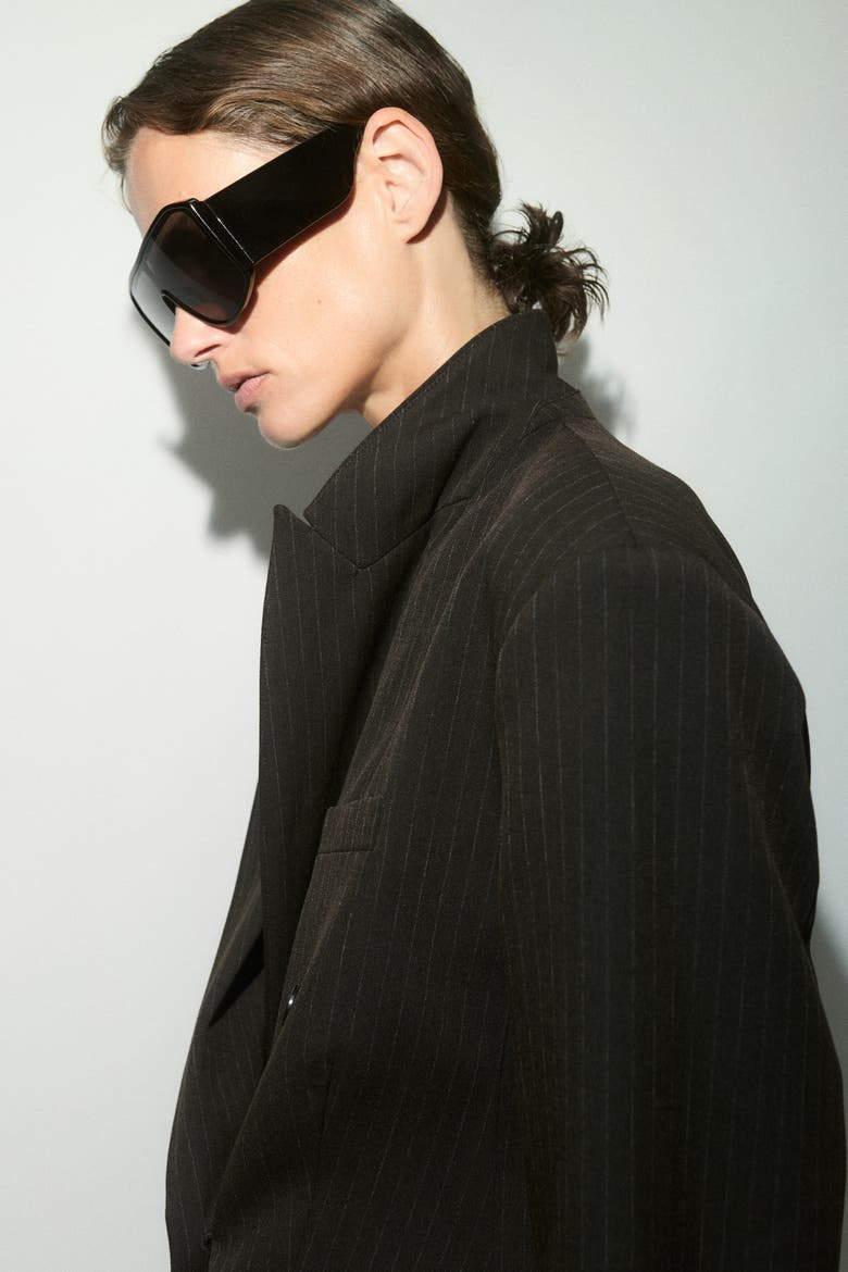 Double-Breasted Blazer, Alternate, color, Dark brown/pinstriped