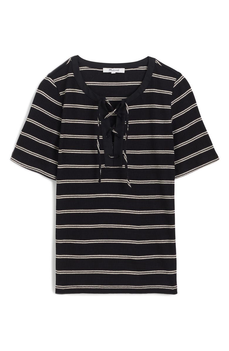 Madewell Rib Lace-Up Short-Sleeve T-Shirt, Alternate, color, 
