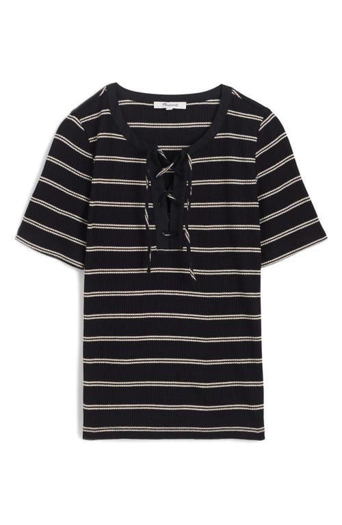 Madewell Rib Lace-up Short-sleeve T-shirt In Jet Black