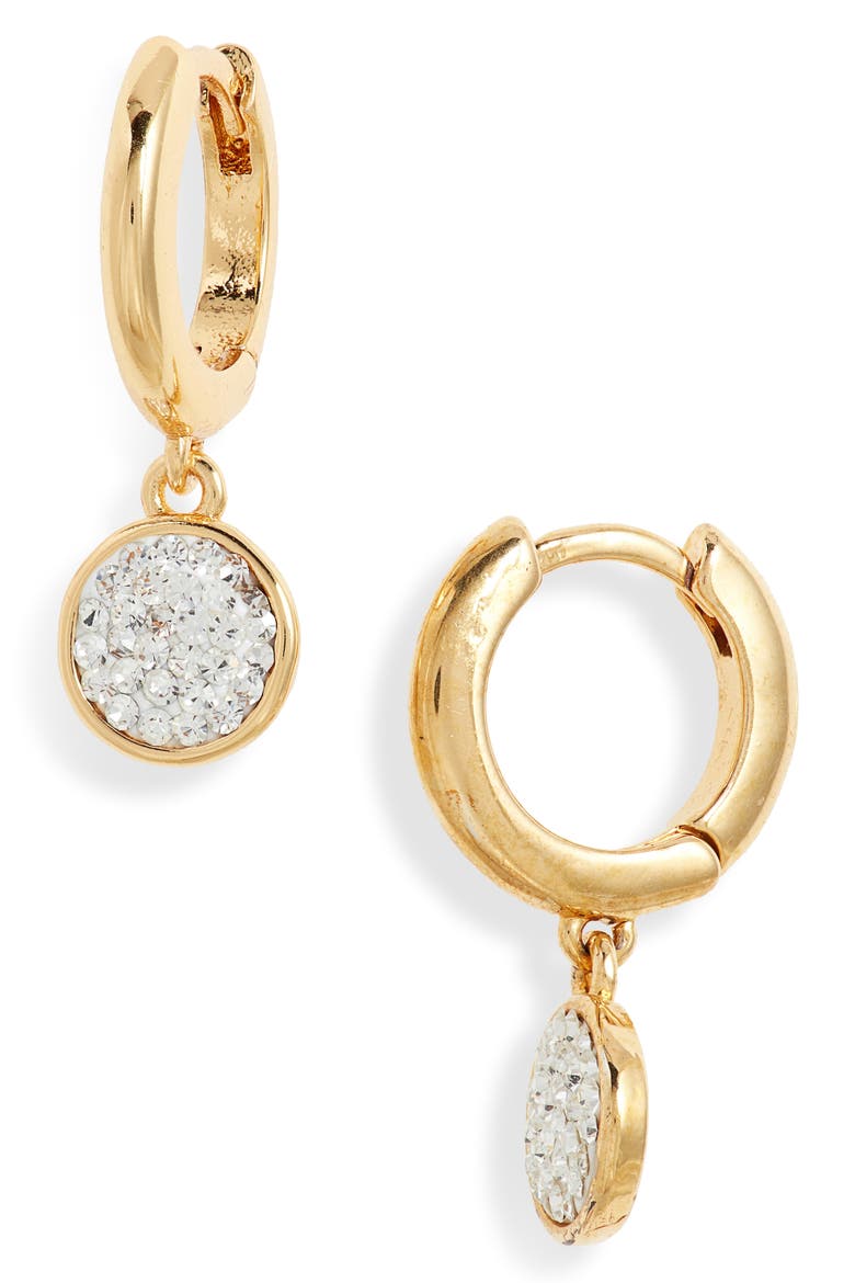 disc huggie hoop earrings, Main, color, CLEAR/ GOLD