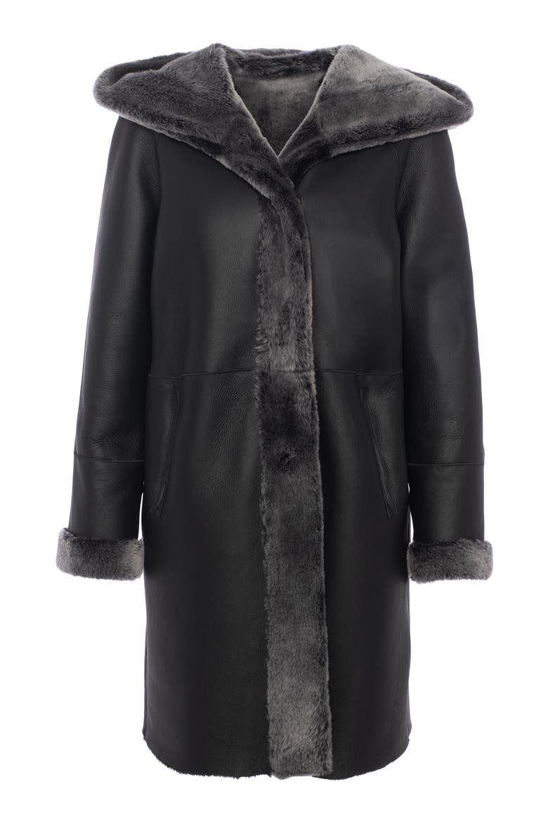 Merino Shearling Hooded Parka, Alternate, color, BLACK BRISA