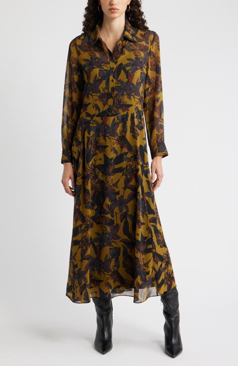 Floral Print Long Sleeve Shirtdress