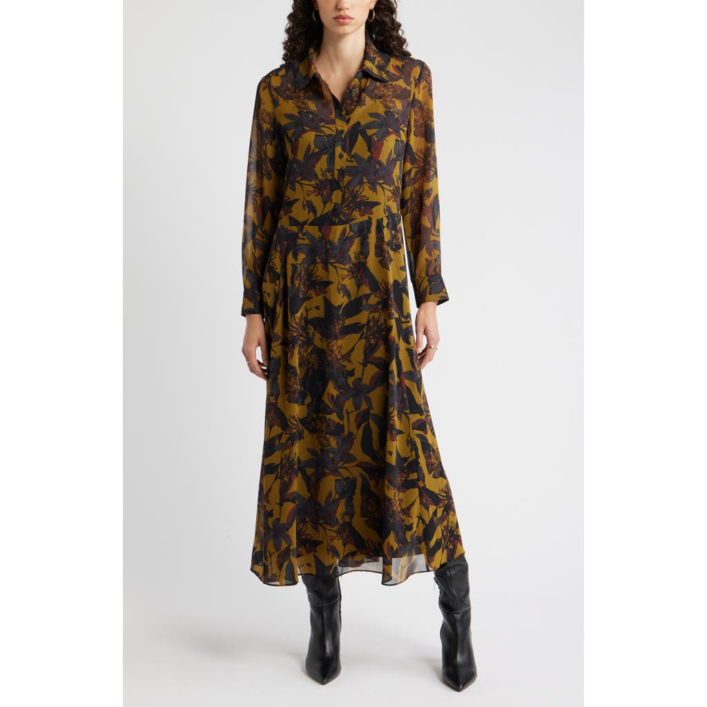 Nordstrom Floral Print Long Sleeve Shirtdress In Green